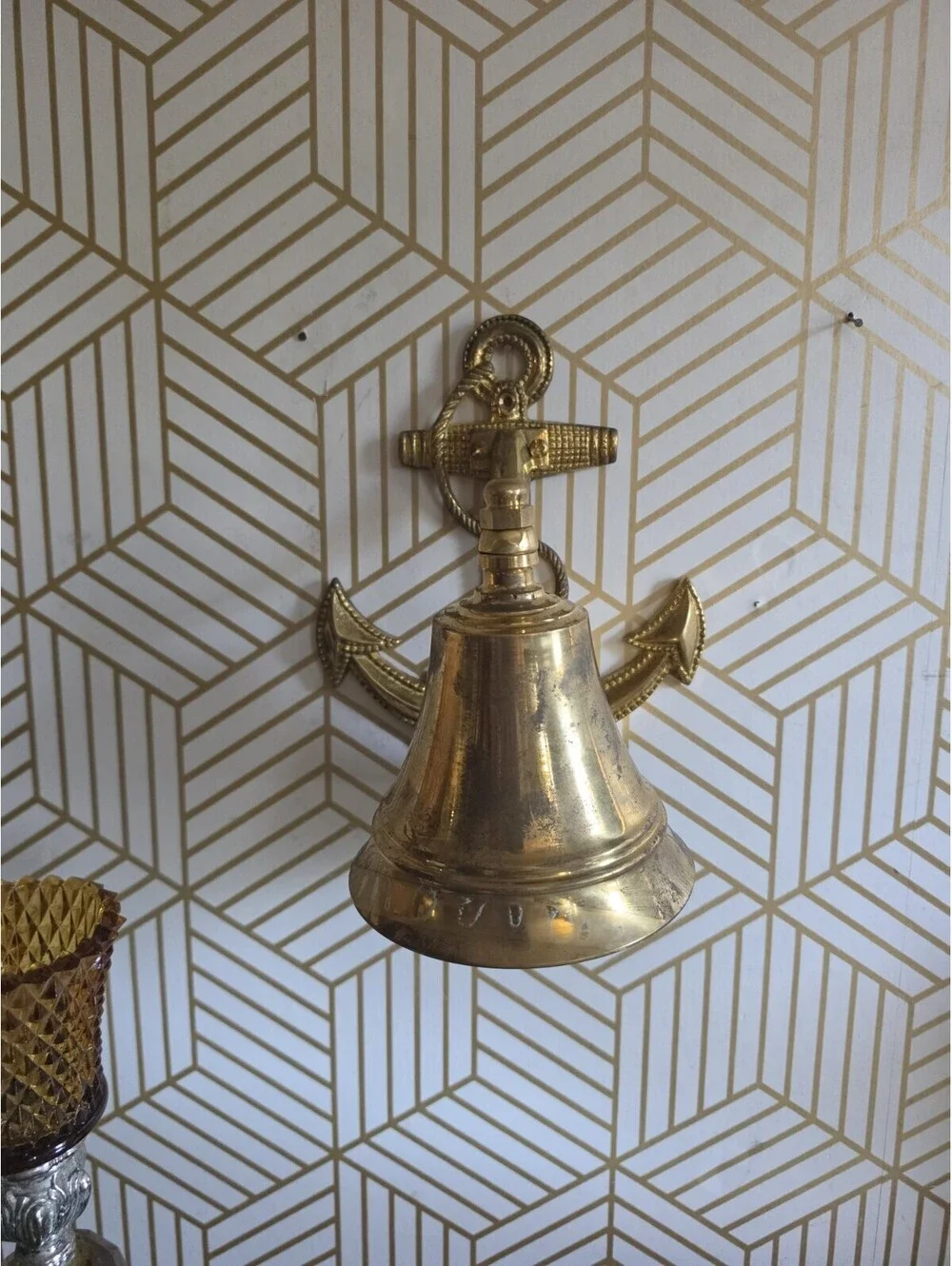 Vintage Brass Anchor Bell Ship Style Wall Mountable Nautical Decor